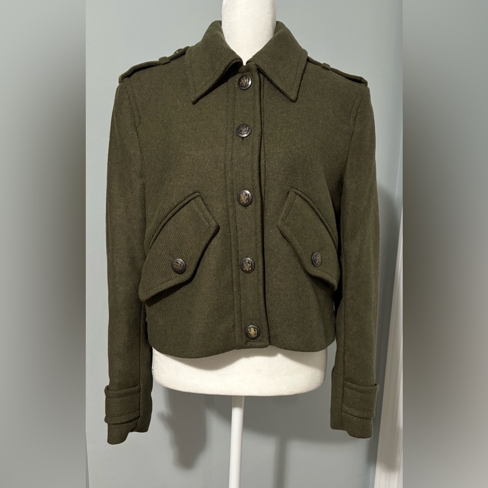 Zara Olive Green cropped military-style Jacket XS NWT